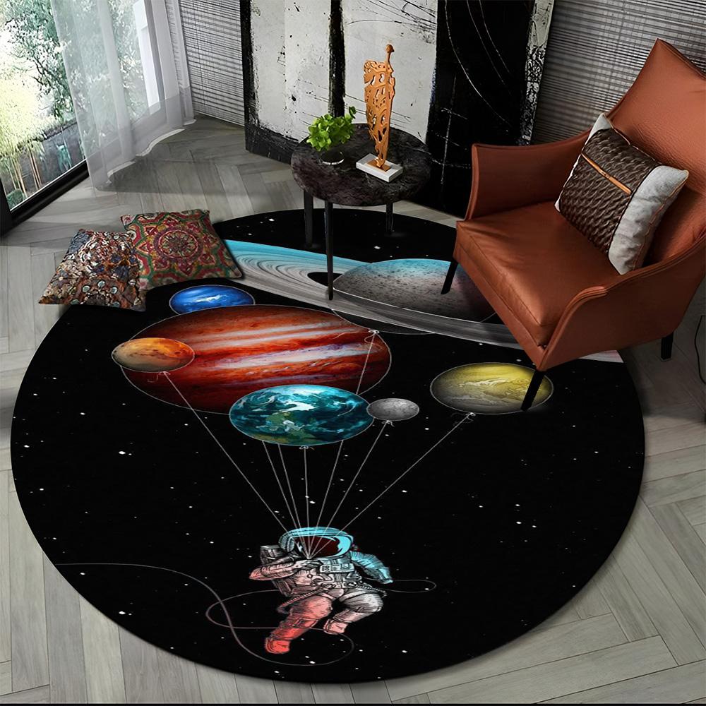 3D Астронавт Космос Мультяшный Круглый Ковер Коврик для Гостиной Спальни Детской Игровой Комнаты Декор Стула, Коврик для Питомцев Нескользящий Напольный Коврик