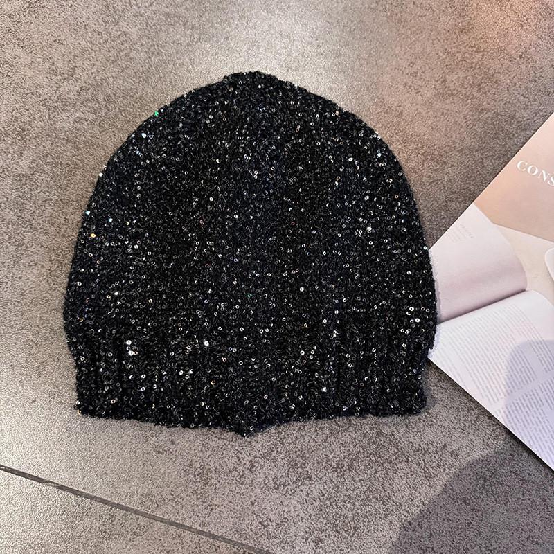B Letter Cold Hat For Girls With Shiny Sequin Knit Material For Autumn And Winter Fashion