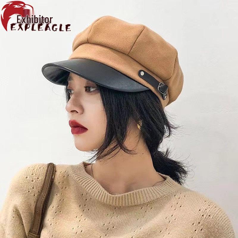 Women's Wool Beret: Fashionable Korean-Style Duckbill Hat, Warm and Stylish Octagonal Design for Autumn and Spring