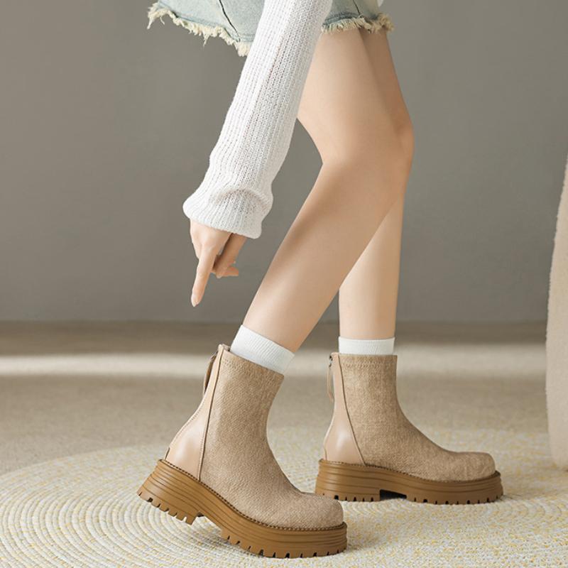 Мода Европейская и Американская мода Короткие сапоги Новая осень 2024 Толстая подошва Высокая талия Короткие сапоги Plataforma Mujer Zapatos De Mujer