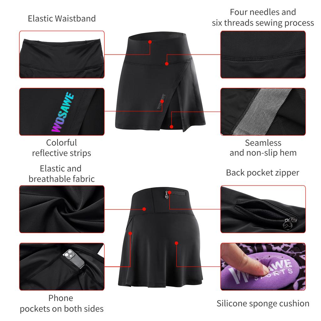 Women Cycling Shorts 5D Gel Pads Outdoor Sports Trousers Skirt 2 In1 High Stretchy Cycling Leggings Solid Color Skirts Shorts