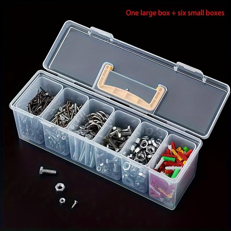 7pcs Transparent Tool Organizer Box Set, 6 Small + 1 Large for Screws Wrenches Electronics, Portable with Dividers