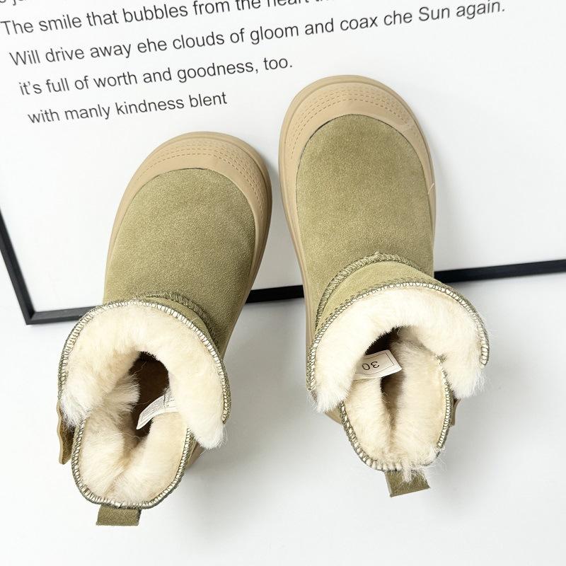 Детские теплые зимние ботинки кожа и мех короткие ботинки водонепроницаемые и нескользящие хлопковые ботинки на один шаг