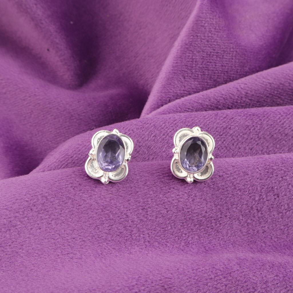 Iolite Gemstone Sterling Silver Unique Stud Best Sisters Gift Butterfly Earrings EE-149-11