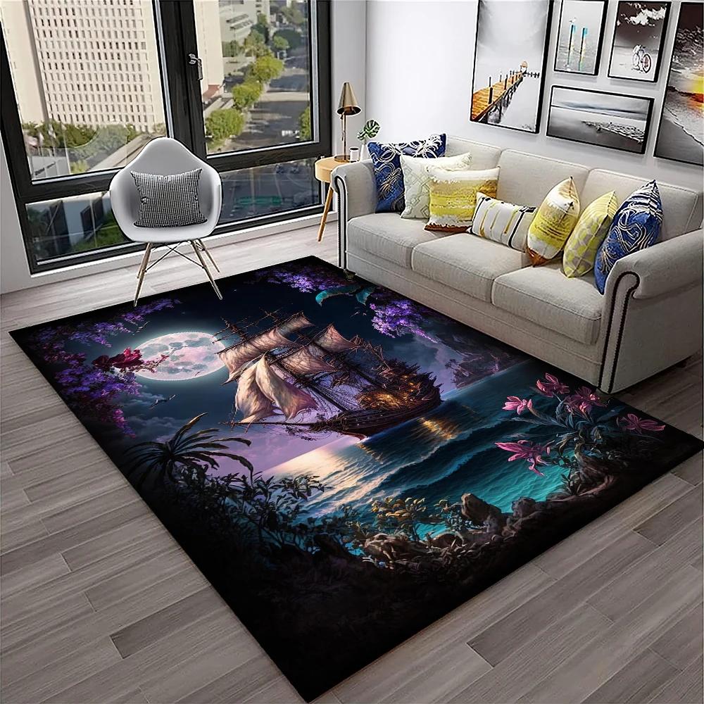 3D Пиратский корабль Лодка, Барк, Парусник Ковер Коврик для Дома Гостиная Спальня Диван Придверный коврик Декор, детский Коврик Нескользящий Напольный коврик