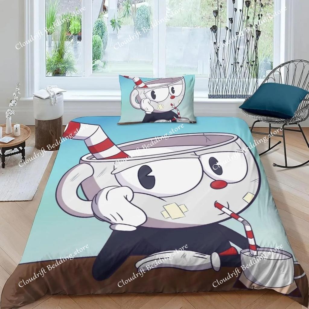 Постельное белье с принтом The Cuphead Show, 3D, изысканный мультяшный аниме-рисунок, комплект для одеяла, кровать, молодежный декор для дома, подарок для мальчиков