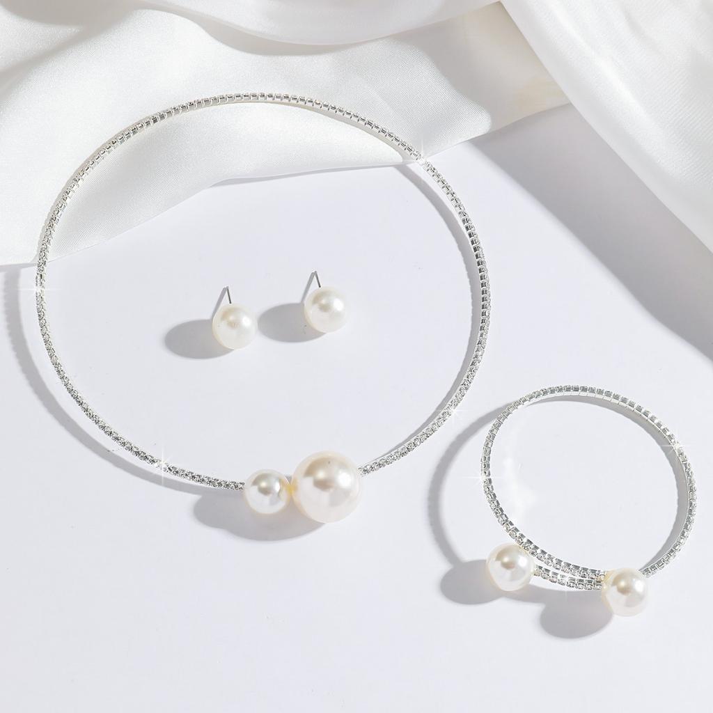 Popular European and American Popular Silver-plated Collar Bracelet Set Imitation Pearl Temperament Collar