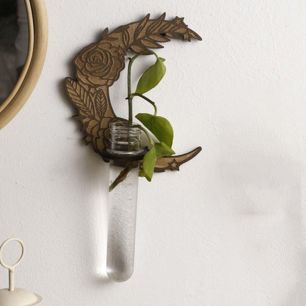 With Pipes Sun Moon Wall Planters Wall-Mounted Wall Hanging Holder Wooden Plant Fram Kitchen