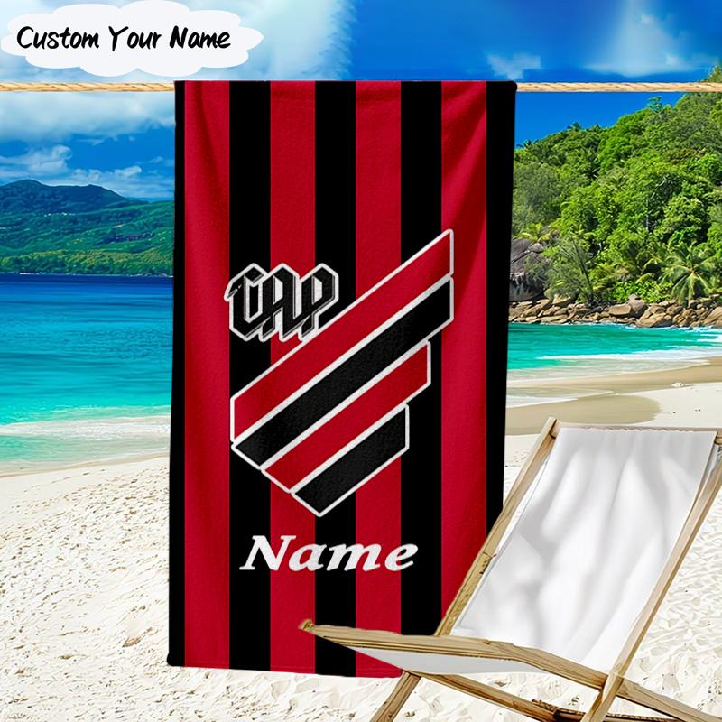 1PC Custom Name Beach Towel Black Stripes Athletico Crest Beach Towel, Suitable for Camping, Travel, Beach Accessories, Super Absorbent, Family Gift