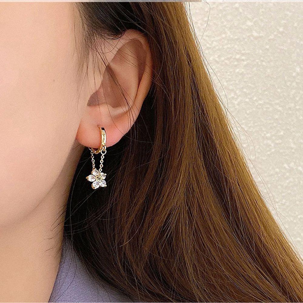 Блестящие корейские серьги-кольца из цинкового сплава в форме цветка для пожилых людей, серьги-подвески со стразами