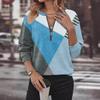 Fashion Women Autumn Winter Collection V Neck Color Block Zipper Sweatshirt