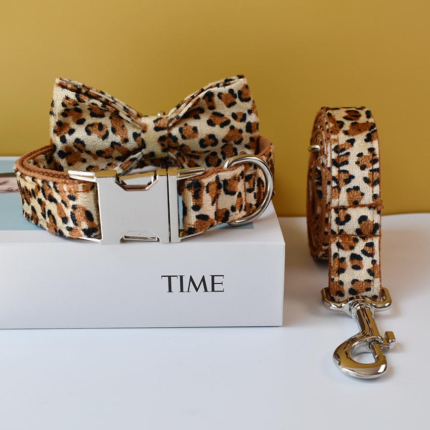 Ошейник-бабочка с леопардовым принтом для собак средних и больших пород, ошейники на заказ, гравированная табличка с именем, ожерелье для животных с изображением животных 01