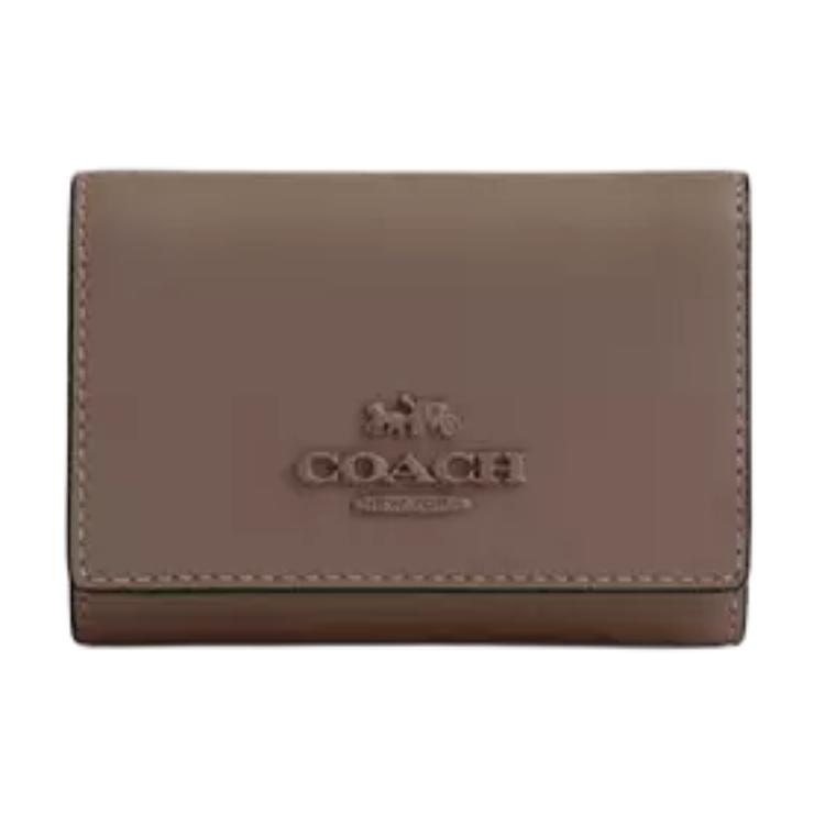 Coach Micro 11 Logo Snap Closure Refined Calfskin Wallet Women wallet Dark-Stone CP260-IMV2R