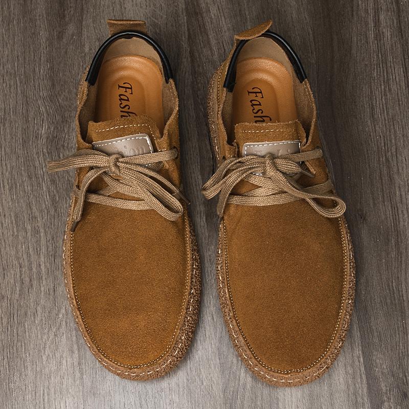 Fashion 2024 British Style Fashionable Brown Men's Lace Up Loafers Massage Sole Comfortable Men's Suede Shoes Versatile Flat Shoes