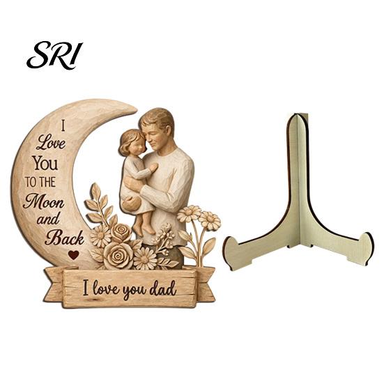 Moon Love Decoration Wooden Ornament with Stable Base, Father Day Ornament, Decorative Family Resin Sculpture Decor for Desktop Bookshelf Piece