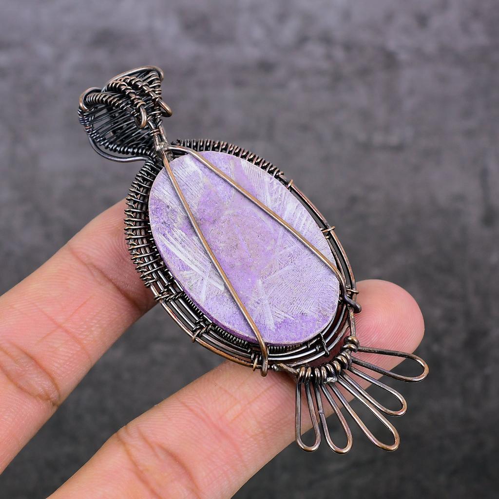 Пурпурит Ручная работа Медная проволока Обертка Ювелирный кулон 3,35" l9F68