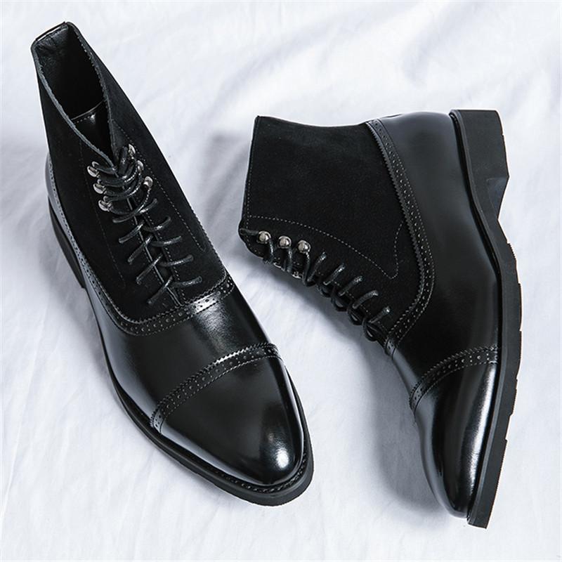 Fashion New Men's Pointed Retro Suede Patchwork Lace Up Ankle Boots British Designer Botas Trend Casual Luxury High-top Punk Rock Shoes