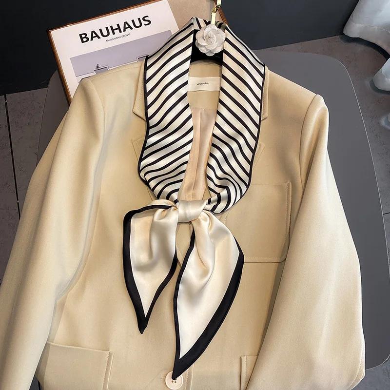 Luxury Long Silk Scarf Female Animal Horse Print Thin Narrow Scarf Bag Hair Band Ribbon Scarfs Women Neckerchief