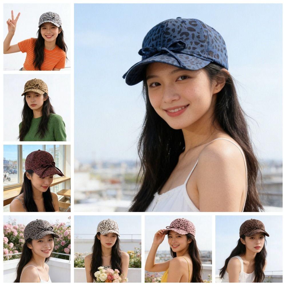 Sunscreen Leopard Print Bow Baseball Cap Sunshade American Style Casquette Cool Girls