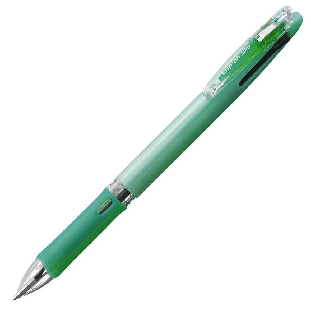 Zebra Slim 3C Ballpoint Pastel 10 Clip-On Pen, Green, Pens, B-B3A5-WG