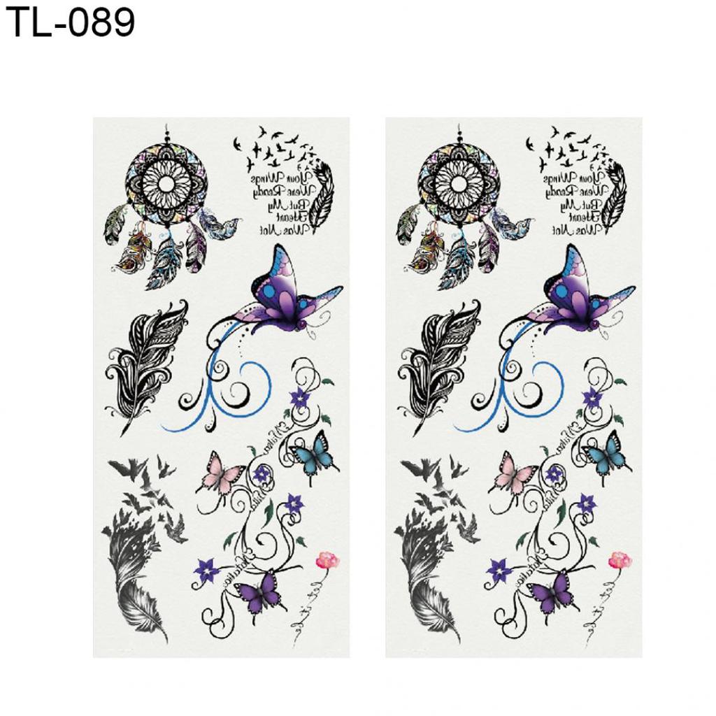 2 листа перо розы письмо бабочка временная татуировка рука боди-арт наклейка