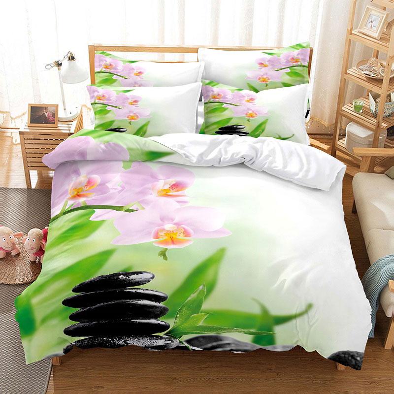 Comforter Green Flower Double Bed With Lotus Bedding Set King Size 3Pcs 2Pcs Single Twin Full 200X200 220X240Cm