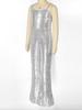 Girls Character Cosplay Costume Spaghetti Straps Bell Bottom Shiny Sequins Zipper Jumpsuit Movie Role Play Dress