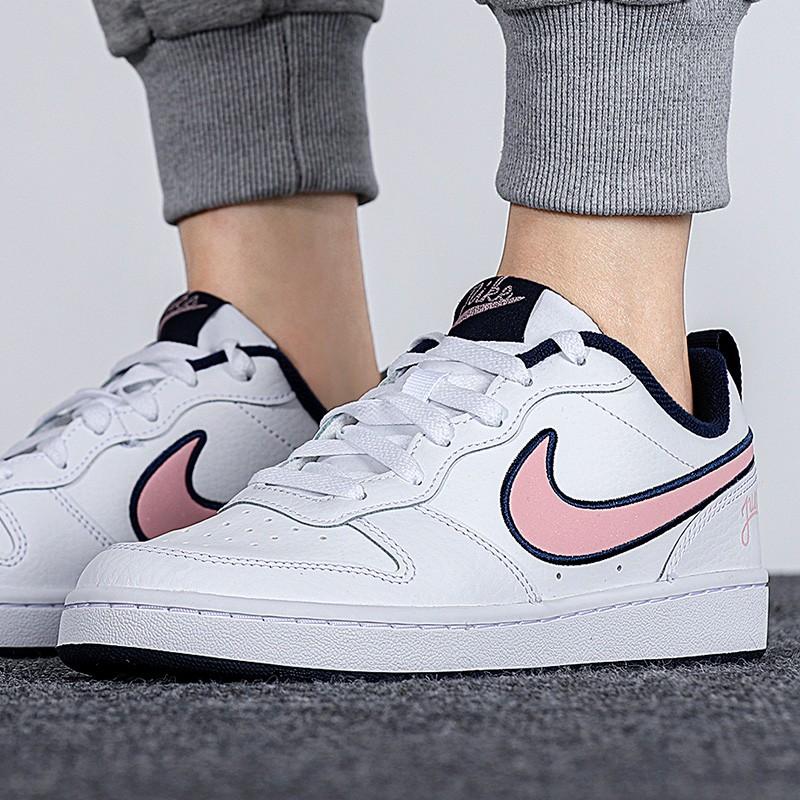 Nike Court Borough Low 2 SE Кожа Повседневные Удобные Нескользящие Легкие Амортизирующие Низкие Детские Кеды для Скейтбординга Детские кроссовки DB3090-100