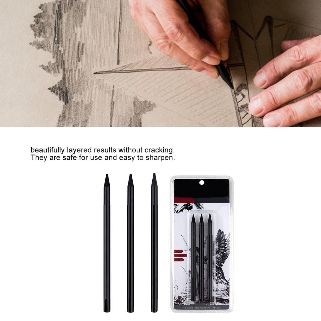 Набор профессиональных угольных карандашей для рисования, 3 шт. Мягкие, средние и твердые угольные карандаши для Sketchi