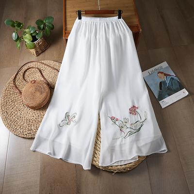 Ретро двухслойные новые вышитые широкие брюки с высокой талией в стиле Тан-кюлоты