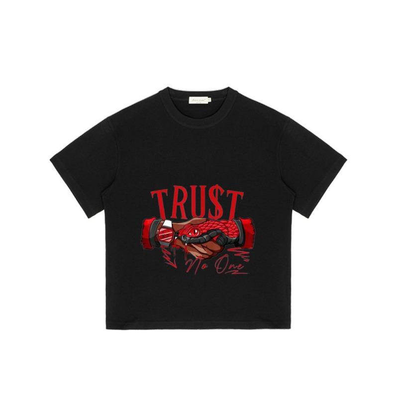 Black T-Shirt with Red Snake Hand and Trust No One Print for Casual Wear