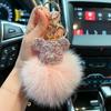 Luxurious Diamond-Studded Bear Keychain with Real Fox Fur - Stylish Accessory and Thoughtful Gift