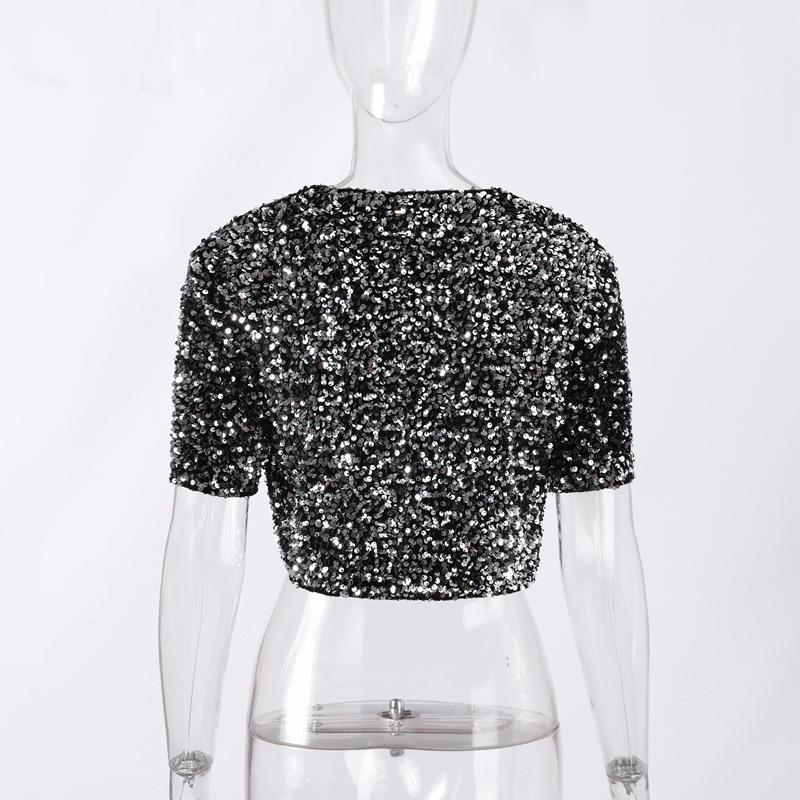 Женская рубашка с короткими рукавами и V-образным вырезом, бантом, шнуровкой, пайетками, милые однотонные блузки, весна-лето 2025 года