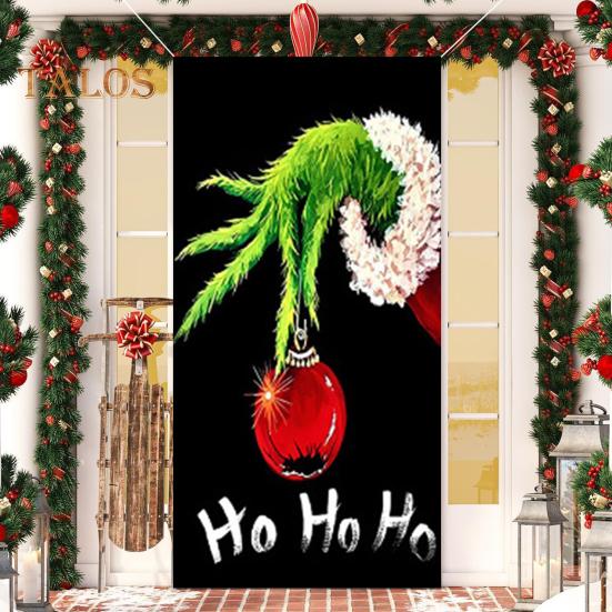 1 комплект гобеленов для гаражных ворот с 4 застежками-лентами в рождественском стиле с принтом Гринчи из мультфильма, создающий праздничную атмосферу для украшения фона для новогодней вечеринки