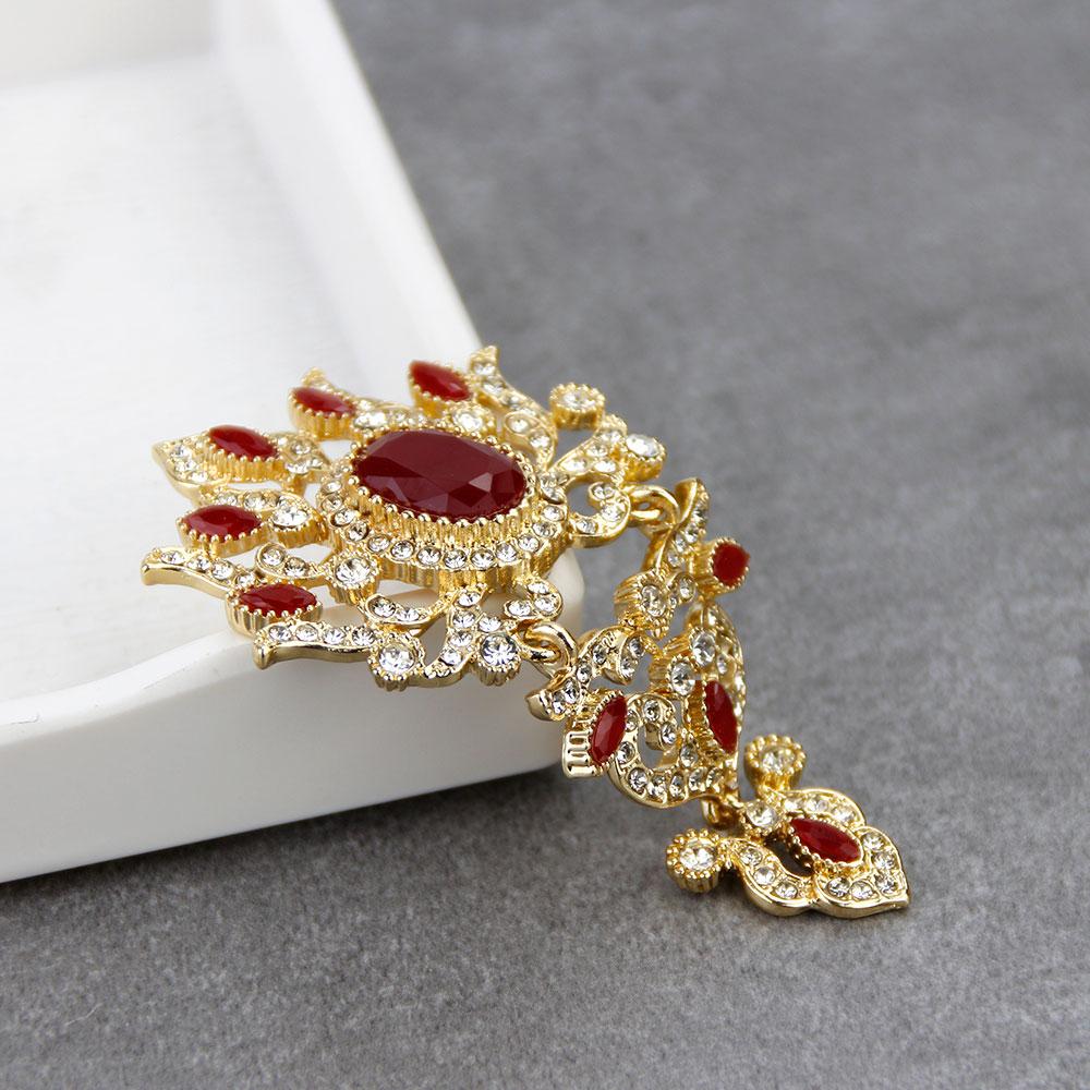 Vintage Crytal Flower Brooch Pins Turkish Women Retro Gold Color Crystal Jewelry Ethnic Wedding Bridal Gift