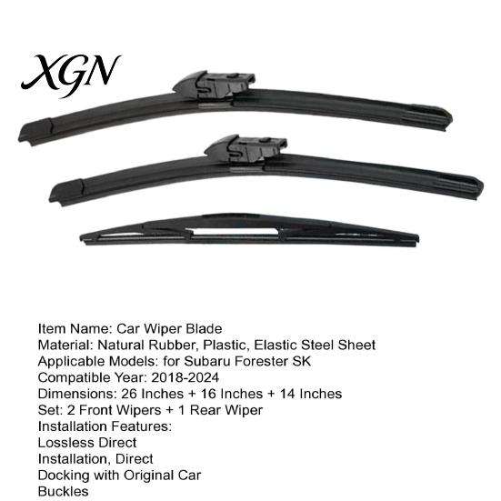 Temperature Resistant Car Wiper Parts 3Pcs Beam Blades Set for Subaru Forester SK 2018-2024, Streaked Free Wipers 26"+16"+14" Silent Front Rear