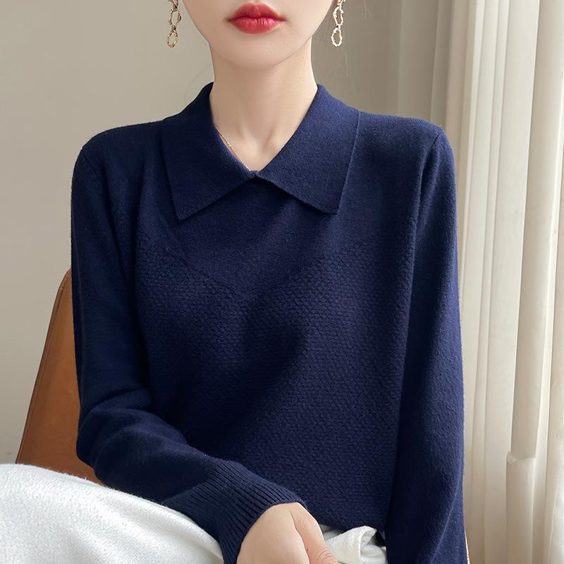 Кукольный ворот длинный рукав вязаный свитер женский квадратный вырез пуловер поло ворот свитер простые свободные нижние топы