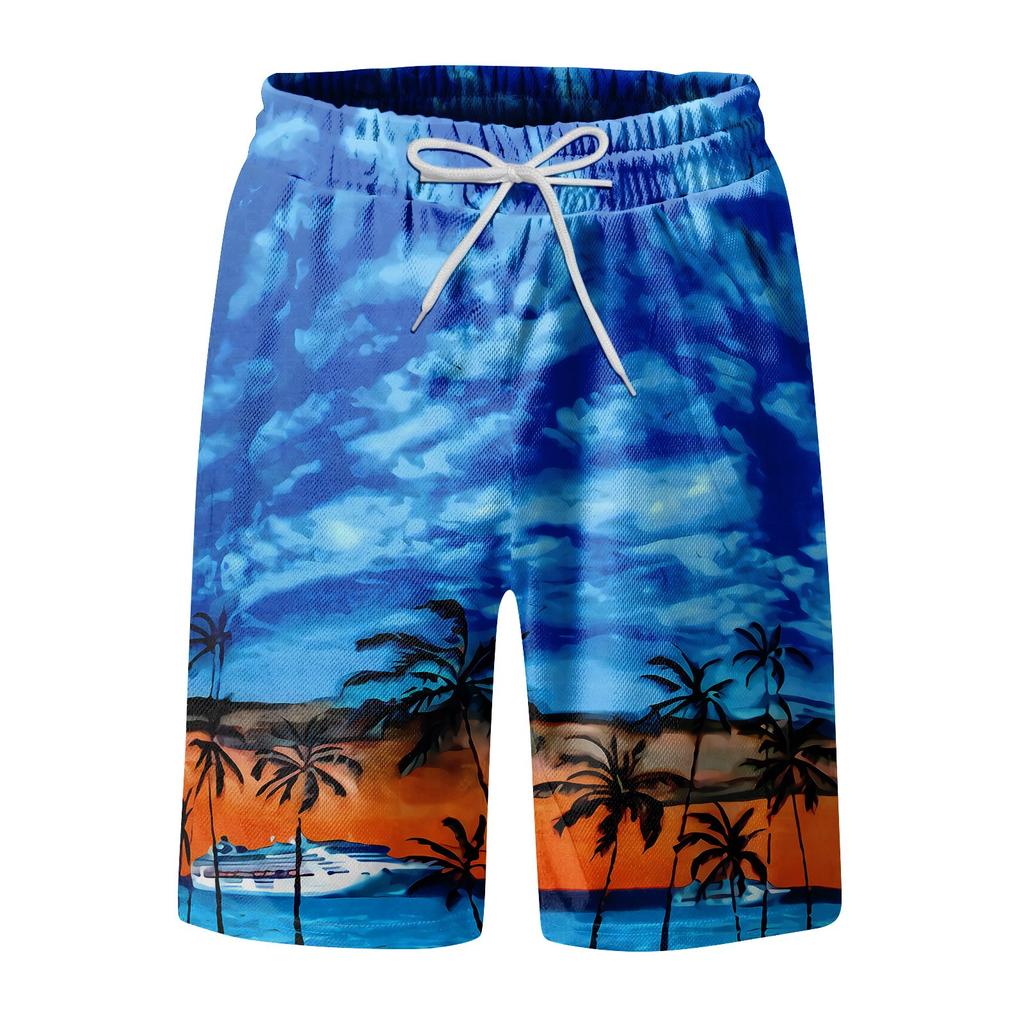 Men's Fashion Printed Strapped Hawaiian Beach Fit Sport Casual Shorts Pants