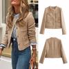 Women's Cropped Tweed Blazer Jackets Long Sleeve Button Down Short Coat with Pockets Casual Spring Fall Business Work Suit