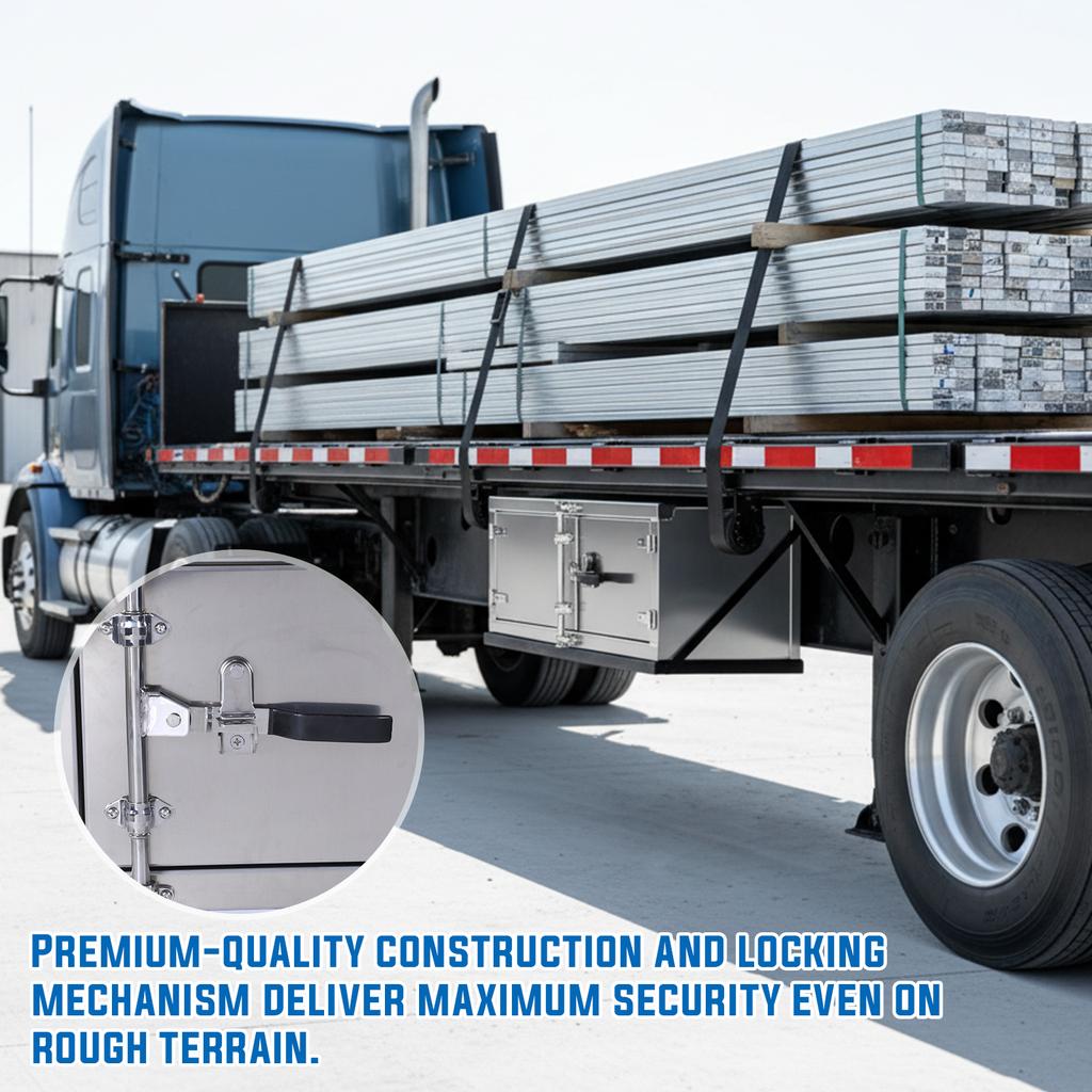 Underbody Tool Boxes Side Mount Tool Box with Cam Lock Double Barn Door 60x18x18/48x18x18 Inch for Flatbed and Trailer Use