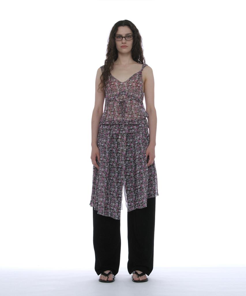 Partimento Woman Floral Pleated Sheer Midi Dress_Black
