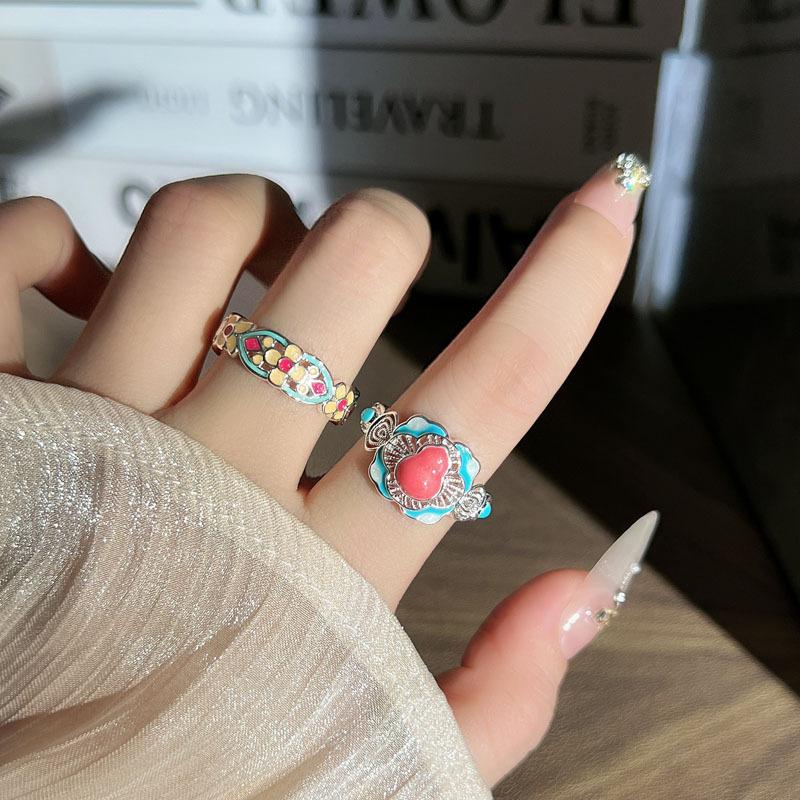 Court style ring women's new Chinese Hanfu accessories color enamel gourd personality niche design ring