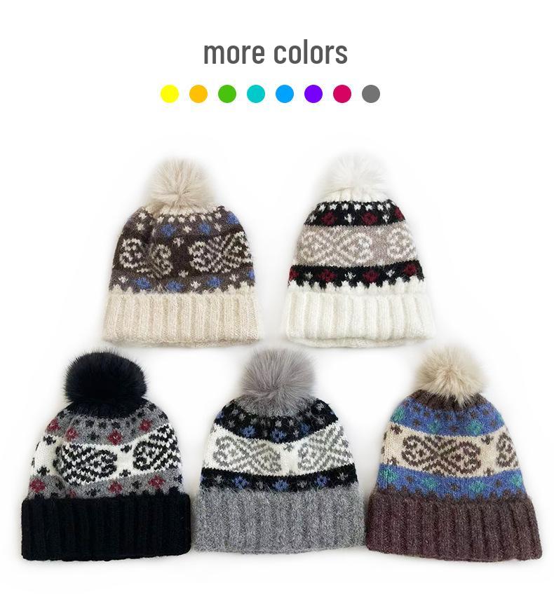 Ретро вязаная шапка с помпоном в стиле Fair Isle от Cat Brother - Тепло для осени/зимы