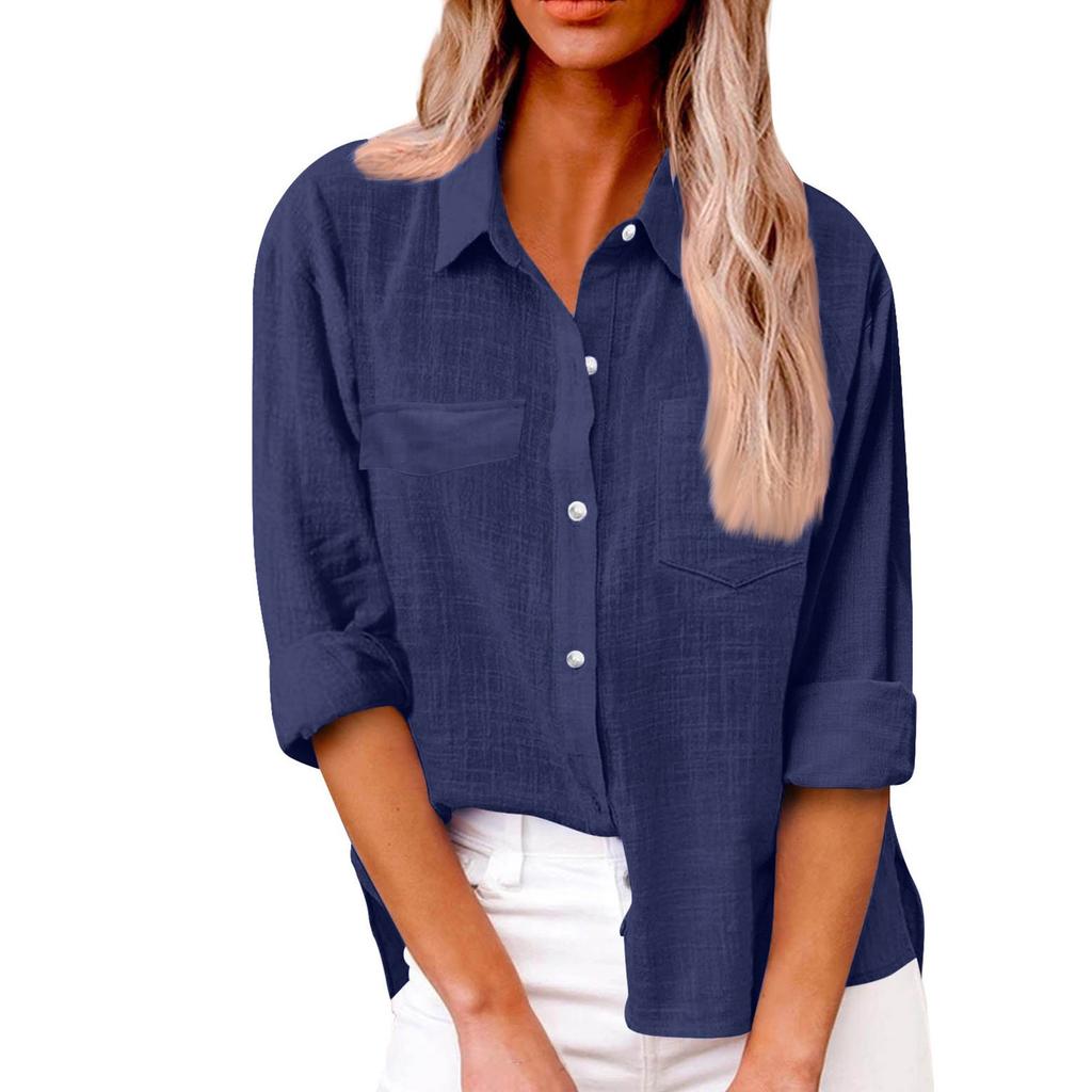 Женская осенняя однотонная свободная рубашка с длинным рукавом и пуговицами, повседневная рубашка большого размера