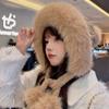Korean Style Warm Lei Feng Hat for Women In Autumn and Winter Fur Ball Ears Plush Hat Plus Velvet Thickening Cycling Ear Protection Hat