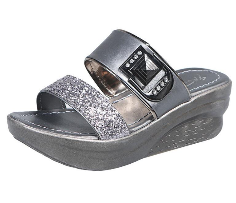 Женские тапочки, летние новые туфли на танкетке с рыбьим ртом, модные босоножки на высоком каблуке H764