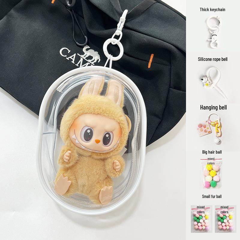 15СМ Ita Bag Labubu: Прозрачный ПВХ переноска для кукол второго поколения с двойной молнией