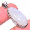 Natural Rainbow Moonstone Gemstone 925 Solid Sterling Silver Pendant 1.42" J9T95