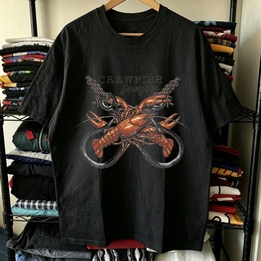 Crawfish Season Rope Graphic White Tshirt Unisex Casual Streetwear Lobster Seafood Print Short Sleeve Tee Aesthetic Fashion Top