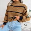 Повседневный полосатый свитер, женский свободный вязаный топ с рукавами-фонариками, полуводолазка